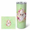 Long Hair Chihuahua Green Flowers Stainless Steel Skinny Tumbler 20 oz Vacuum Double Walled Reusable Insulated Travel Cup