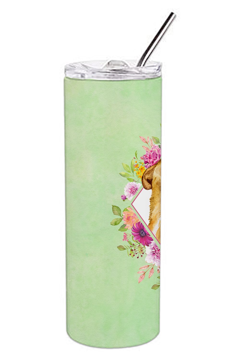 Chihuahua #1 Green Flowers Stainless Steel Skinny Tumbler 20 oz Vacuum Double Walled Reusable Insulated Travel Cup