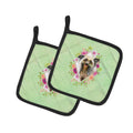 Chinese Crested Green Flowers Pot Holder Set of 2 Heat Resistant Quilted Hot Pads 7.5 x 7.5 Inch, Insulated Kitchen Trivets for Cooking & Baking