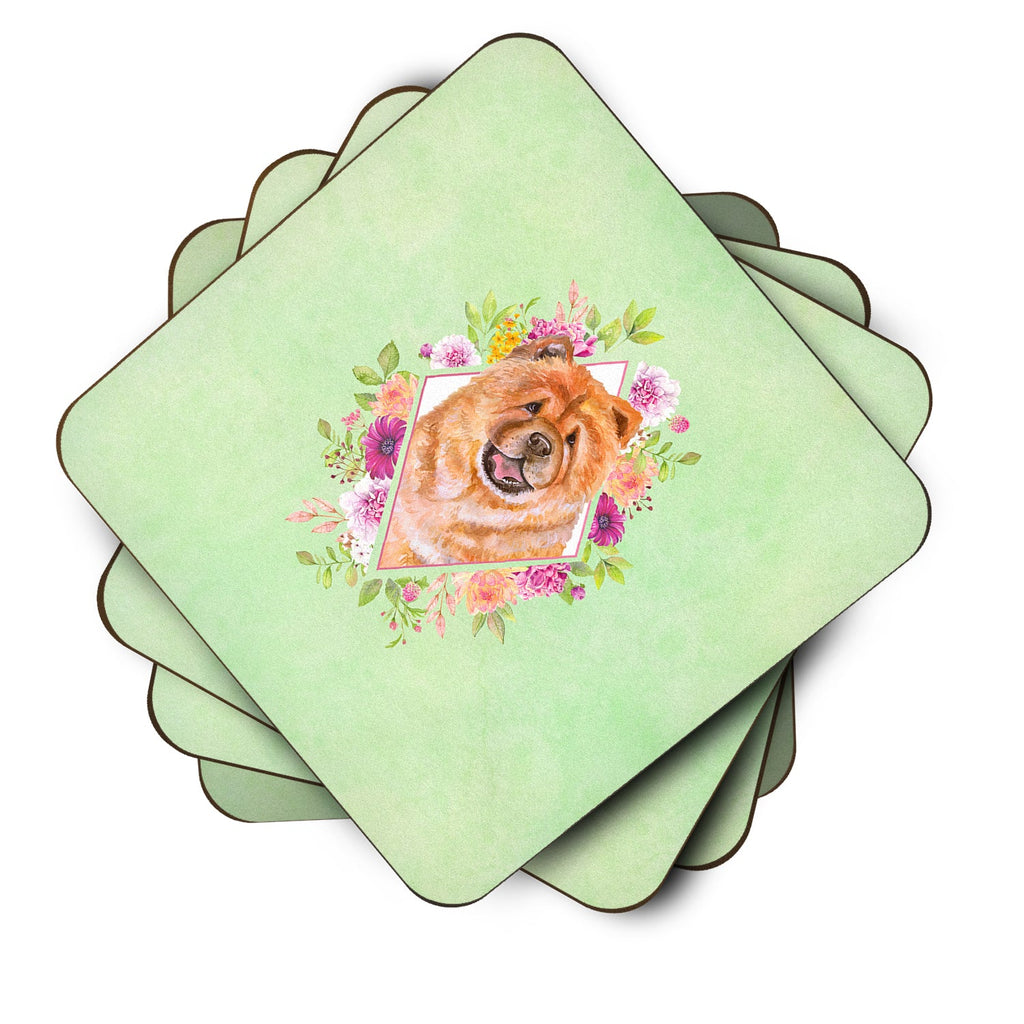 Chow Chow #1 Green Flowers Foam Coasters Set of 4 Cup Coasters for Indoor Outdoor, Tabletop Protection, Anti Slip, Mouse pad Material