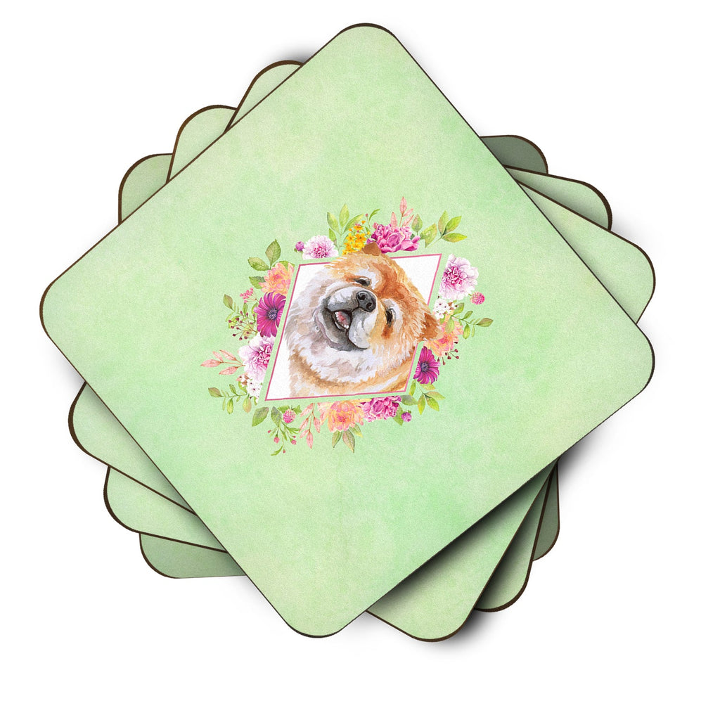Chow Chow #2 Green Flowers Foam Coasters Set of 4 Cup Coasters for Indoor Outdoor, Tabletop Protection, Anti Slip, Mouse pad Material