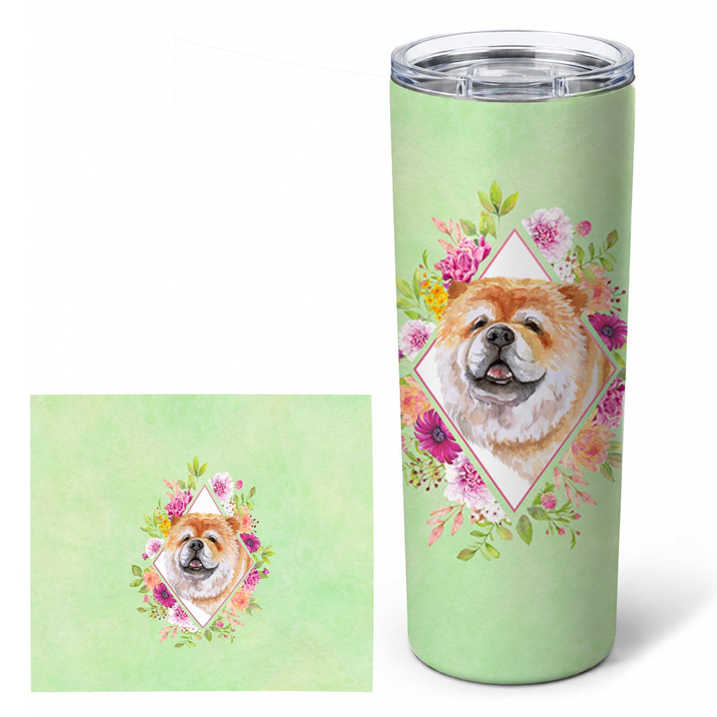 Chow Chow #2 Green Flowers Stainless Steel Skinny Tumbler 20 oz Vacuum Double Walled Reusable Insulated Travel Cup