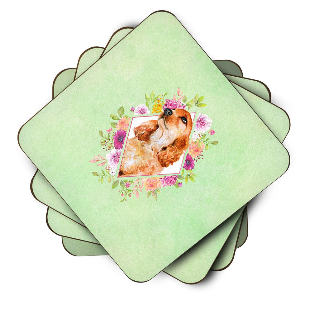 Chow Chow #2 Green Flowers Foam Coasters Set of 4 Cup Coasters for Indoor Outdoor, Tabletop Protection, Anti Slip, Mouse pad Material