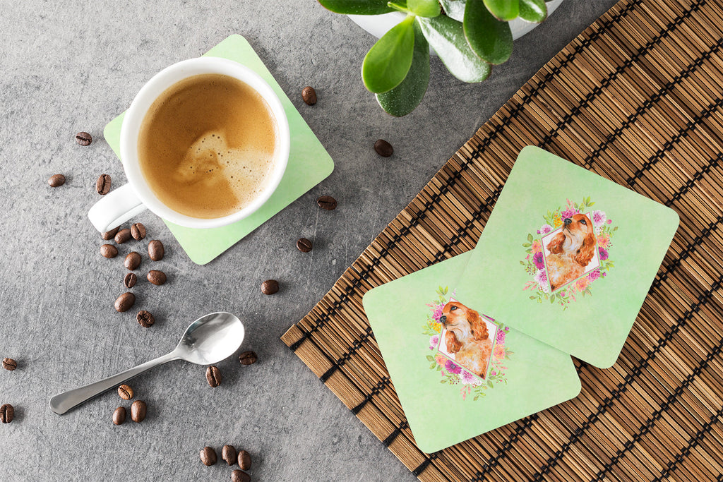 Chow Chow #2 Green Flowers Foam Coasters Set of 4 Cup Coasters for Indoor Outdoor, Tabletop Protection, Anti Slip, Mouse pad Material