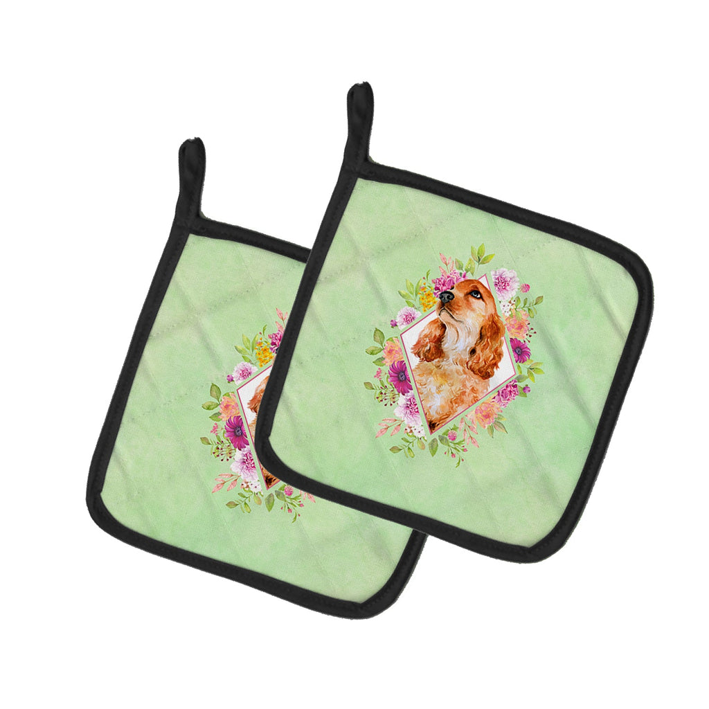 Chow Chow #2 Green Flowers Pot Holder Set of 2 Heat Resistant Quilted Hot Pads 7.5 x 7.5 Inch, Insulated Kitchen Trivets for Cooking & Baking