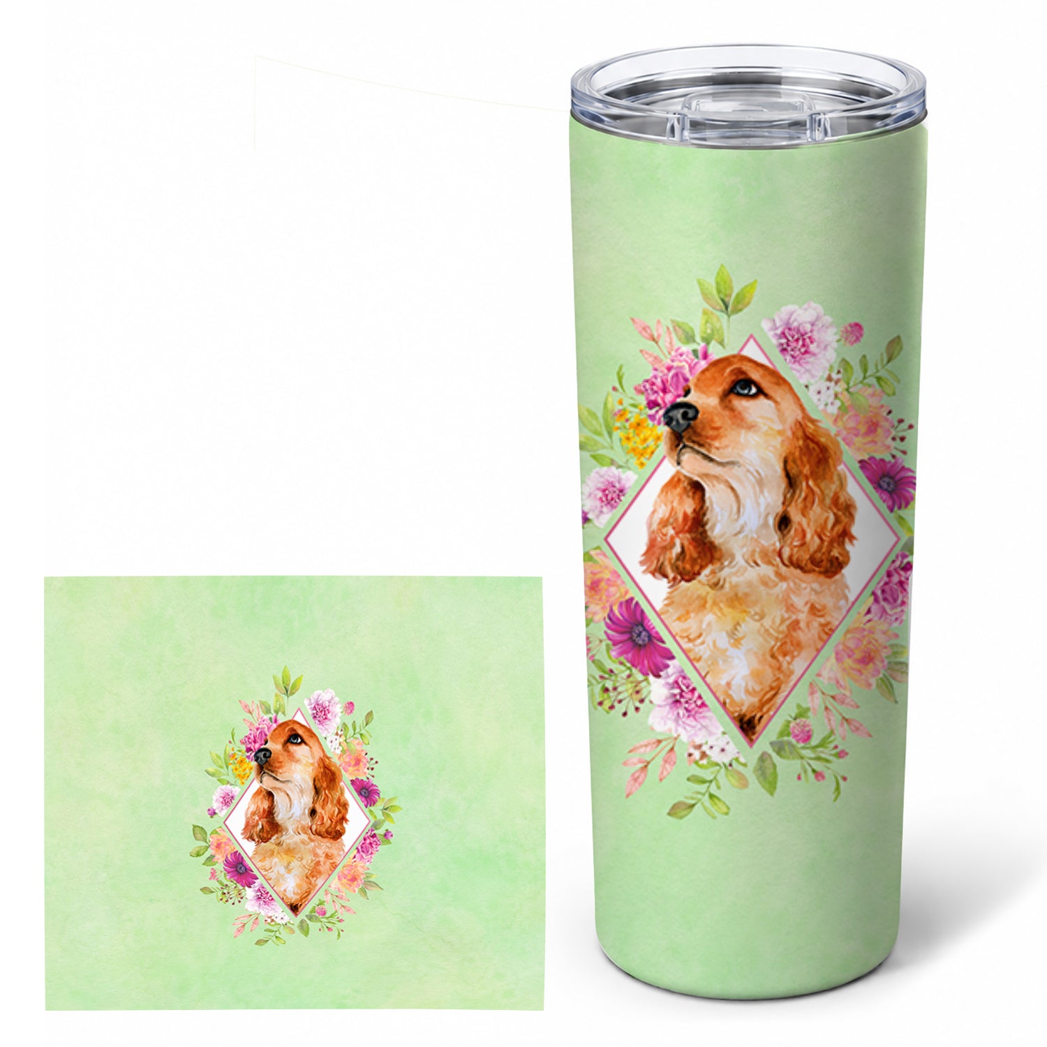 Chow Chow #2 Green Flowers Stainless Steel Skinny Tumbler 20 oz Vacuum Double Walled Reusable Insulated Travel Cup