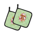 Dachshund Red #2 Green Flowers Pot Holder Set of 2 Heat Resistant Quilted Hot Pads 7.5 x 7.5 Inch, Insulated Kitchen Trivets for Cooking & Baking