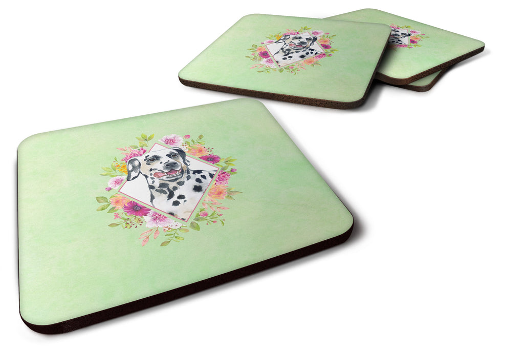 Dalmatian Green Flowers Foam Coasters Set of 4 Cup Coasters for Indoor Outdoor, Tabletop Protection, Anti Slip, Mouse pad Material
