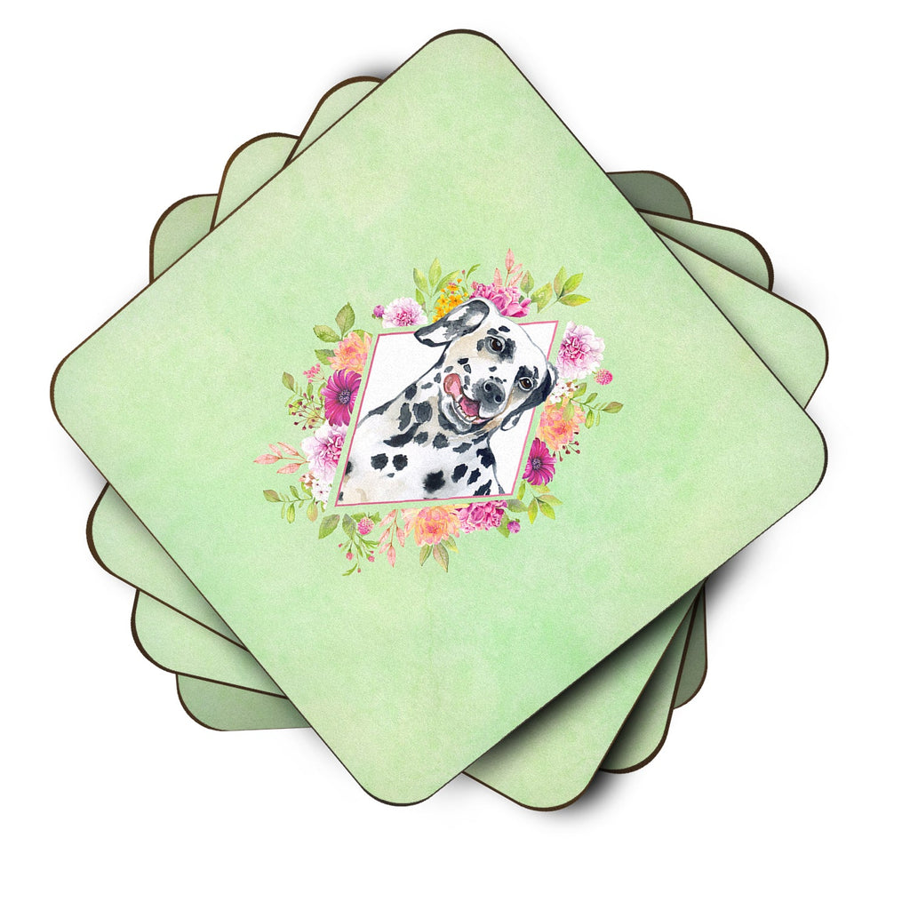 Dalmatian Green Flowers Foam Coasters Set of 4 Cup Coasters for Indoor Outdoor, Tabletop Protection, Anti Slip, Mouse pad Material
