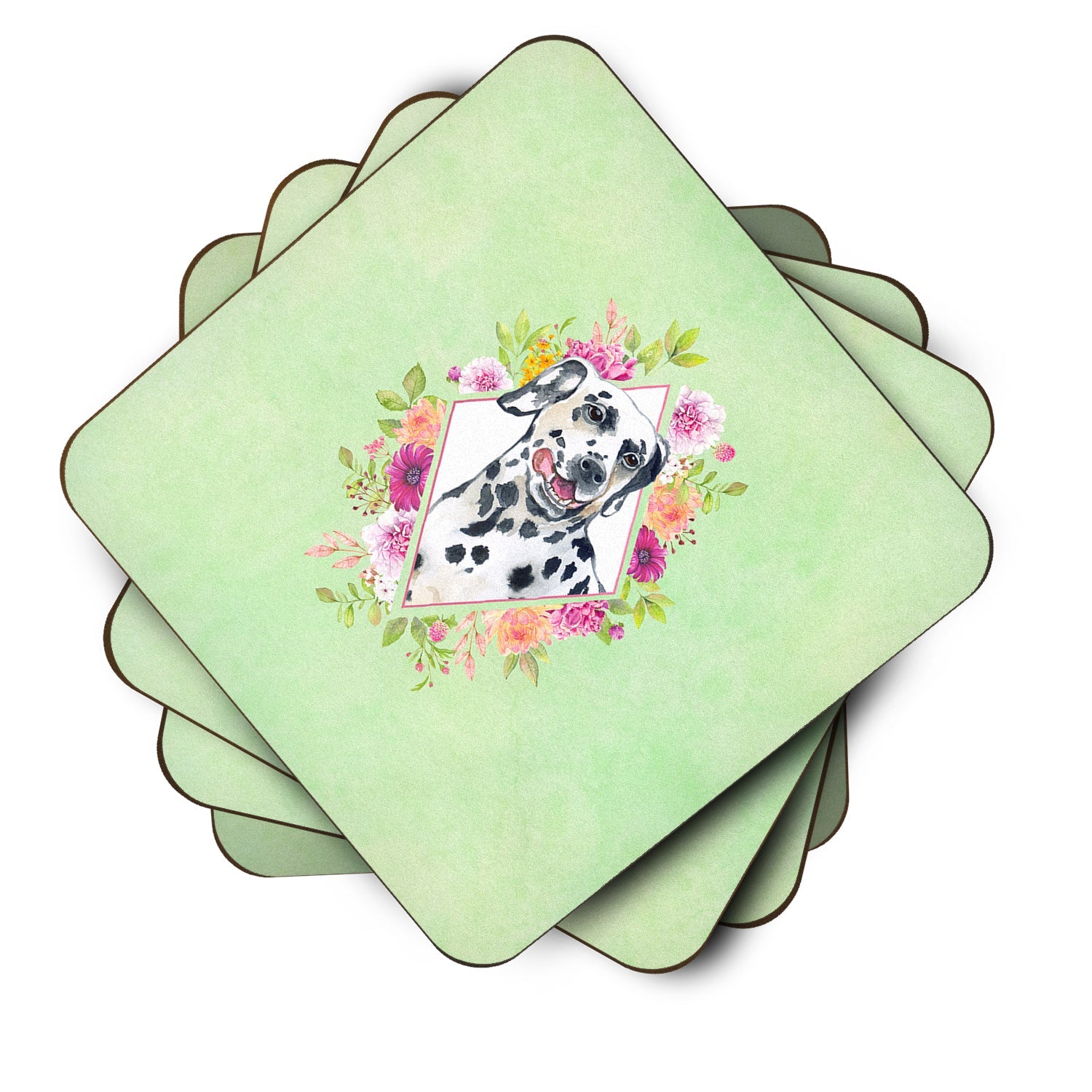 Dalmatian Green Flowers Foam Coasters Set of 4 Cup Coasters for Indoor Outdoor, Tabletop Protection, Anti Slip, Mouse pad Material