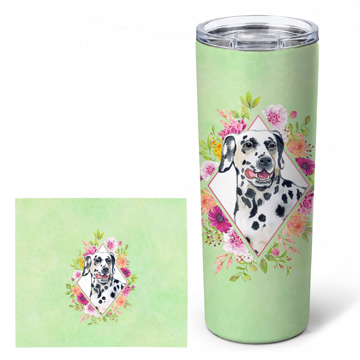 Dalmatian Green Flowers Stainless Steel Skinny Tumbler 20 oz Vacuum Double Walled Reusable Insulated Travel Cup