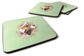 Doberman Pinscher Green Flowers Foam Coasters Set of 4 Cup Coasters for Indoor Outdoor, Tabletop Protection, Anti Slip, Mouse pad Material
