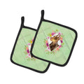 Doberman Pinscher Green Flowers Pot Holder Set of 2 Heat Resistant Quilted Hot Pads 7.5 x 7.5 Inch, Insulated Kitchen Trivets for Cooking & Baking