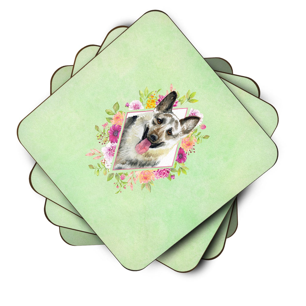 Eastern German Shepherd Green Flowers Foam Coasters Set of 4 Cup Coasters for Indoor Outdoor, Tabletop Protection, Anti Slip, Mouse pad Material