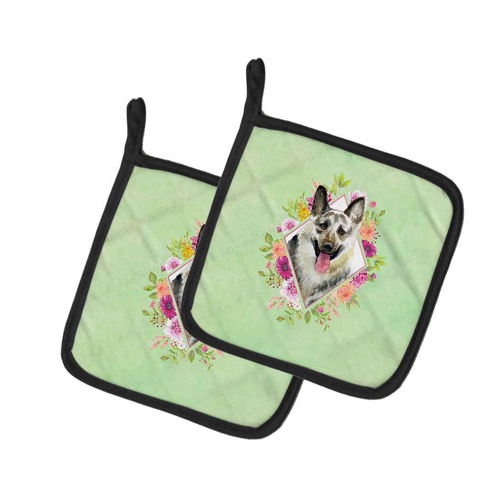 Eastern German Shepherd Green Flowers Pot Holder Set of 2 Heat Resistant Quilted Hot Pads 7.5 x 7.5 Inch, Insulated Kitchen Trivets for Cooking & Baking