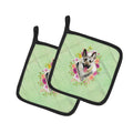 Eastern German Shepherd Green Flowers Pot Holder Set of 2 Heat Resistant Quilted Hot Pads 7.5 x 7.5 Inch, Insulated Kitchen Trivets for Cooking & Baking