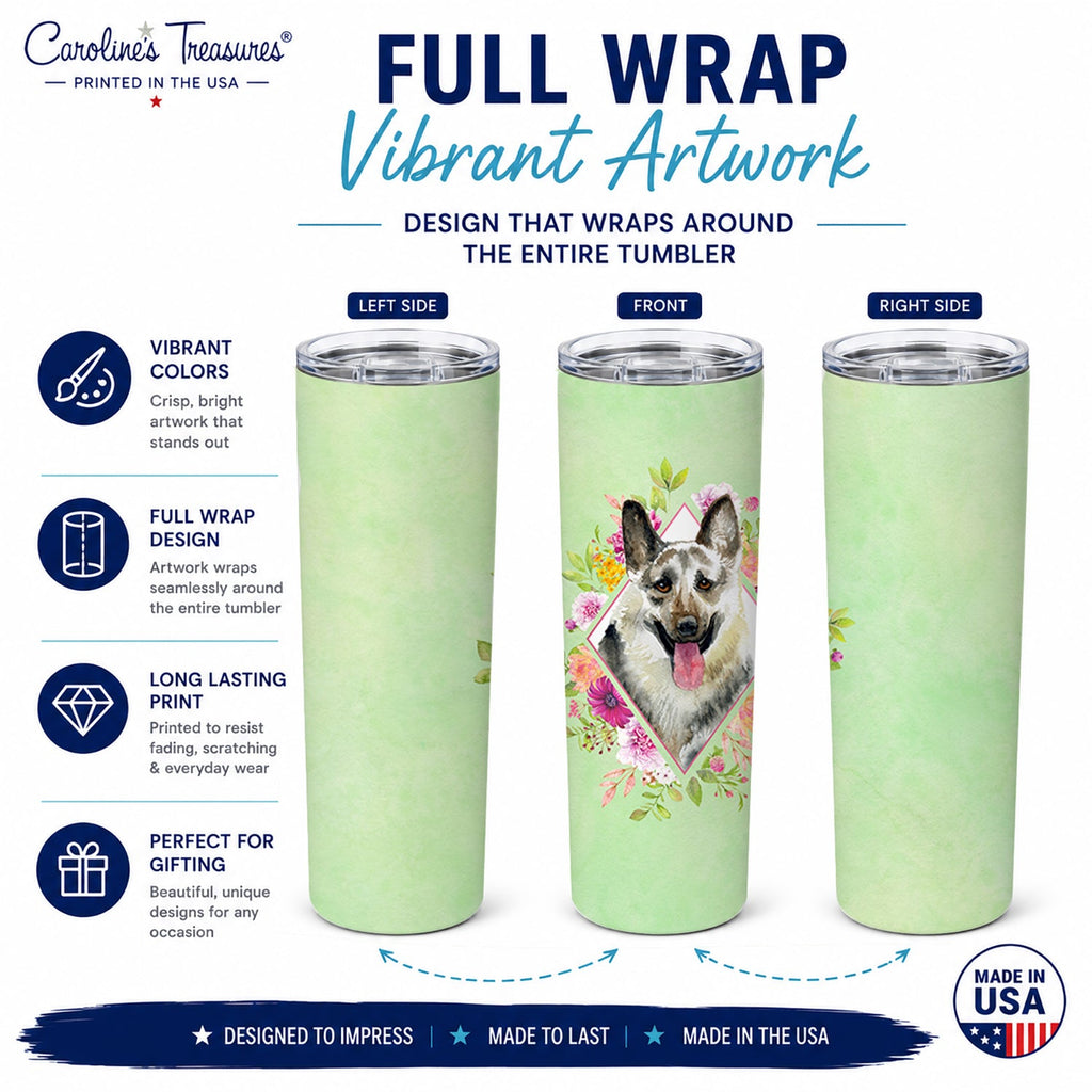 Eastern German Shepherd Green Flowers Stainless Steel Skinny Tumbler 20 oz Vacuum Double Walled Reusable Insulated Travel Cup