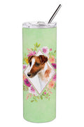 Jack Russell Terrier Green Flowers Stainless Steel Skinny Tumbler 20 oz Vacuum Double Walled Reusable Insulated Travel Cup