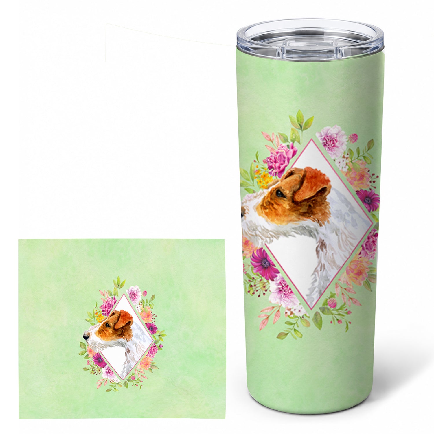 Jack Russell Terrier #2 Green Flowers Stainless Steel Skinny Tumbler 20 oz Vacuum Double Walled Reusable Insulated Travel Cup