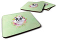 French Bulldog Green Flowers Foam Coasters Set of 4 Cup Coasters for Indoor Outdoor, Tabletop Protection, Anti Slip, Mouse pad Material