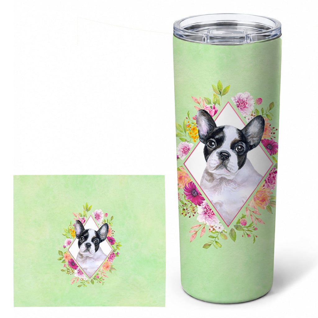 French Bulldog Green Flowers Stainless Steel Skinny Tumbler 20 oz Vacuum Double Walled Reusable Insulated Travel Cup