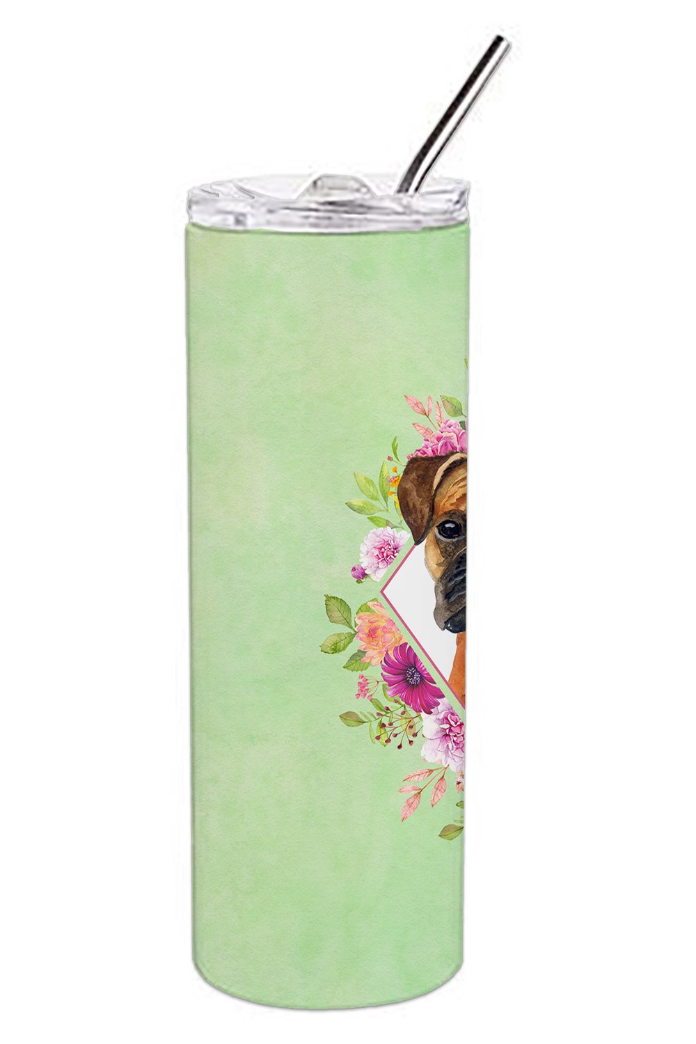 German Boxer Green Flowers Stainless Steel Skinny Tumbler 20 oz Vacuum Double Walled Reusable Insulated Travel Cup