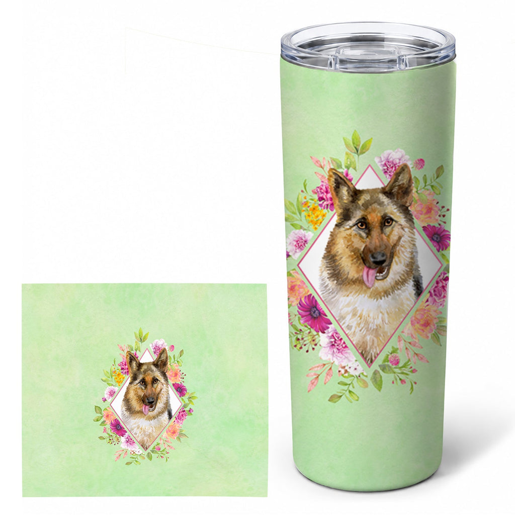 German Shepherd #1 Green Flowers Stainless Steel Skinny Tumbler 20 oz Vacuum Double Walled Reusable Insulated Travel Cup