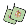 German Shepherd #2 Green Flowers Pot Holder Set of 2 Heat Resistant Quilted Hot Pads 7.5 x 7.5 Inch, Insulated Kitchen Trivets for Cooking & Baking