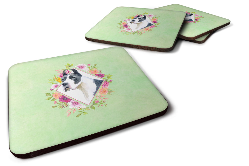 Great Dane Green Flowers Foam Coasters Set of 4 Cup Coasters for Indoor Outdoor, Tabletop Protection, Anti Slip, Mouse pad Material