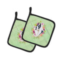 Great Dane Green Flowers Pot Holder Set of 2 Heat Resistant Quilted Hot Pads 7.5 x 7.5 Inch, Insulated Kitchen Trivets for Cooking & Baking