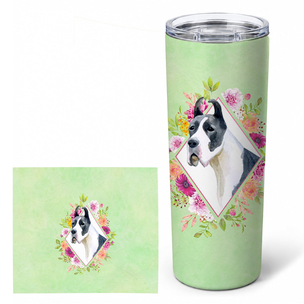 Great Dane Green Flowers Stainless Steel Skinny Tumbler 20 oz Vacuum Double Walled Reusable Insulated Travel Cup