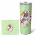 Siberian Husky #2 Green Flowers Stainless Steel Skinny Tumbler 20 oz Vacuum Double Walled Reusable Insulated Travel Cup