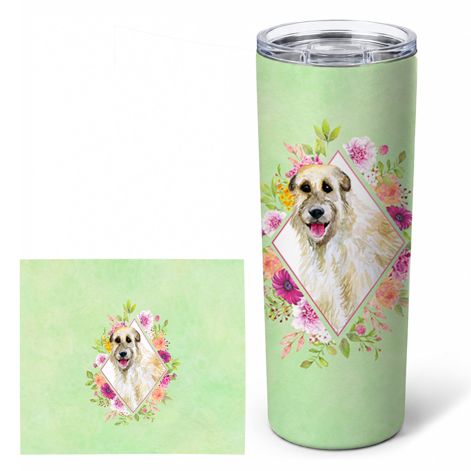 Irish Wolfhound Green Flowers Stainless Steel Skinny Tumbler 20 oz Vacuum Double Walled Reusable Insulated Travel Cup
