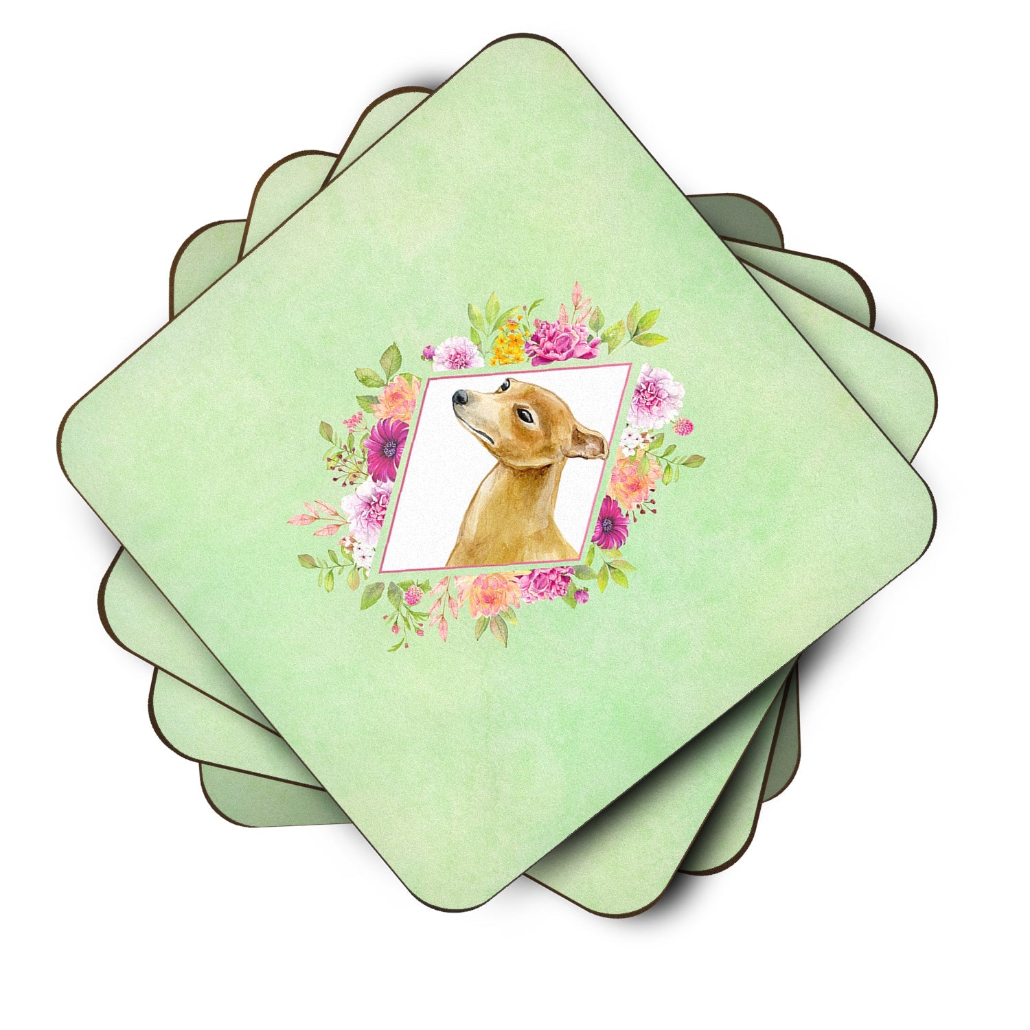 Italian Greyhound Green Flowers Foam Coasters Set of 4 Cup Coasters for Indoor Outdoor, Tabletop Protection, Anti Slip, Mouse pad Material