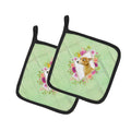 Italian Greyhound Green Flowers Pot Holder Set of 2 Heat Resistant Quilted Hot Pads 7.5 x 7.5 Inch, Insulated Kitchen Trivets for Cooking & Baking