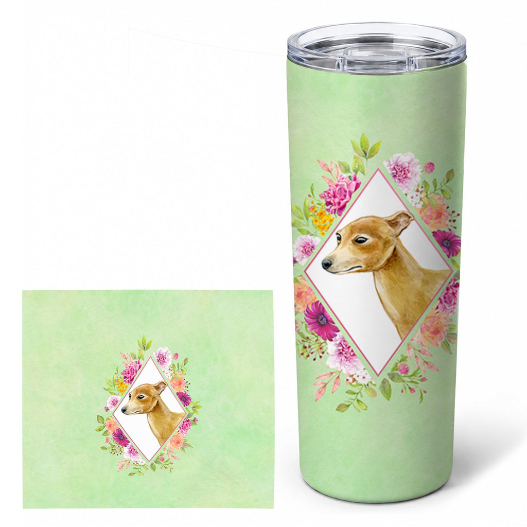 Italian Greyhound Green Flowers Stainless Steel Skinny Tumbler 20 oz Vacuum Double Walled Reusable Insulated Travel Cup