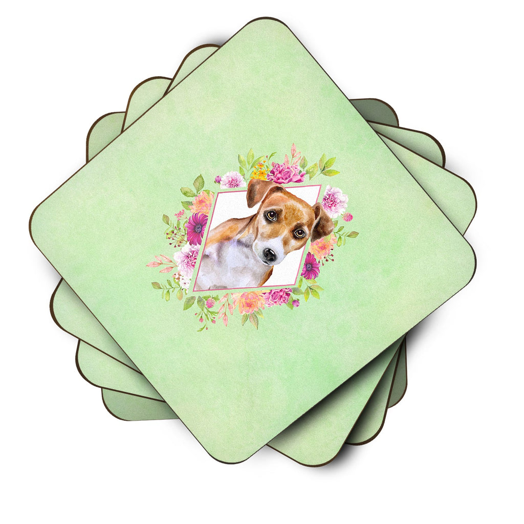 Jack Russell Terrier #1 Green Flowers Foam Coasters Set of 4 Cup Coasters for Indoor Outdoor, Tabletop Protection, Anti Slip, Mouse pad Material