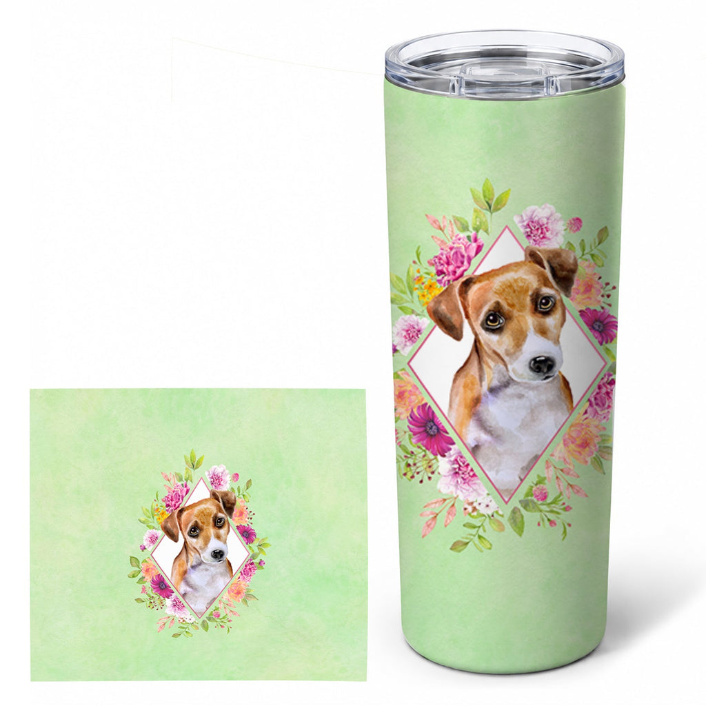 Jack Russell Terrier #1 Green Flowers Stainless Steel Skinny Tumbler 20 oz Vacuum Double Walled Reusable Insulated Travel Cup