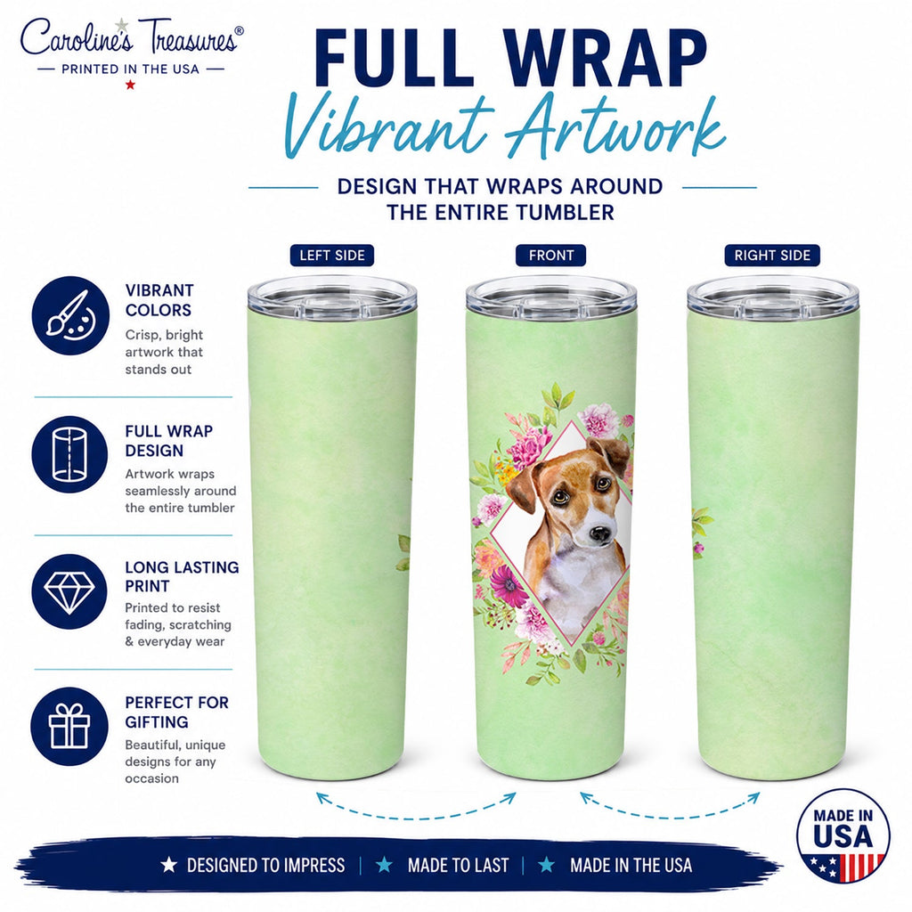 Jack Russell Terrier #1 Green Flowers Stainless Steel Skinny Tumbler 20 oz Vacuum Double Walled Reusable Insulated Travel Cup