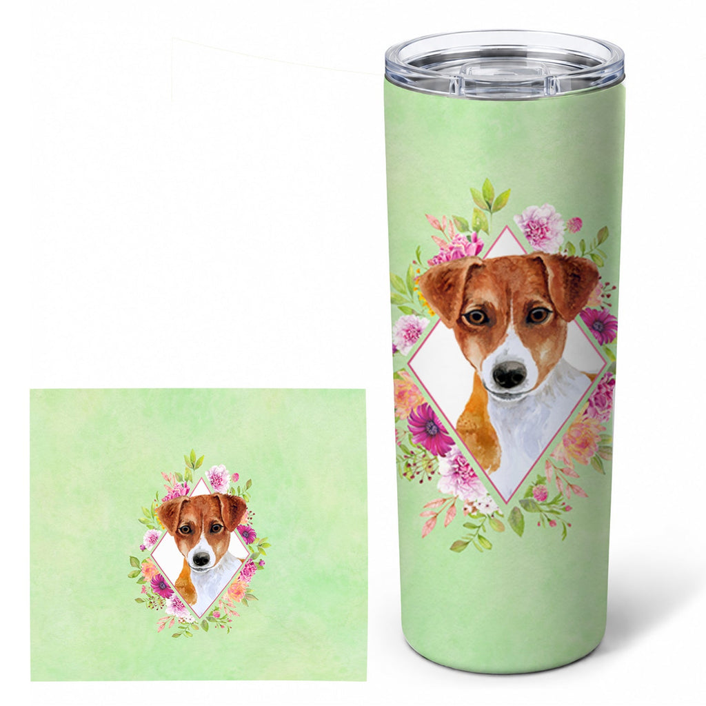 Jack Russell Terrier #2 Green Flowers Stainless Steel Skinny Tumbler 20 oz Vacuum Double Walled Reusable Insulated Travel Cup