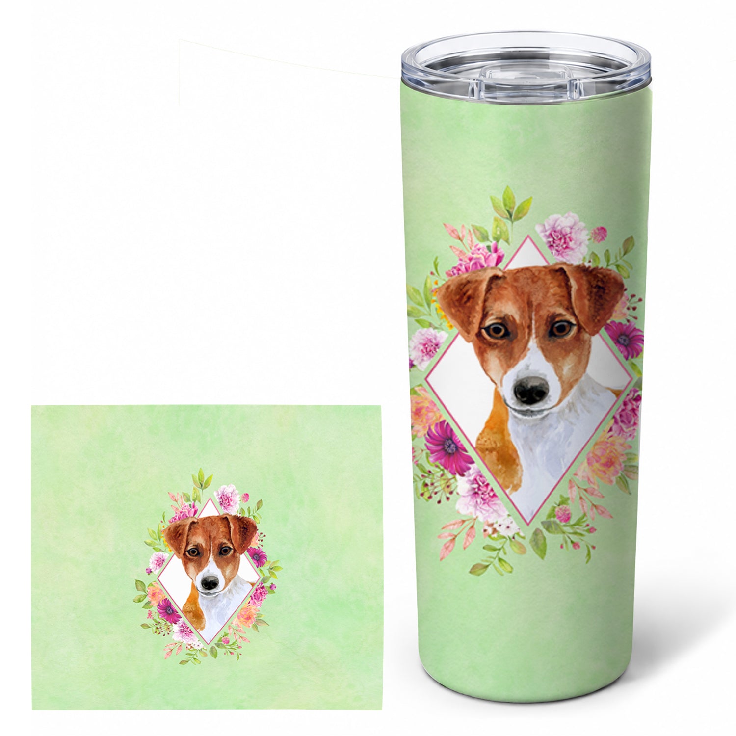 Jack Russell Terrier #2 Green Flowers Stainless Steel Skinny Tumbler 20 oz Vacuum Double Walled Reusable Insulated Travel Cup