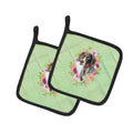 German Shorthaired Pointer Green Flowers Pot Holder Set of 2 Heat Resistant Quilted Hot Pads 7.5 x 7.5 Inch, Insulated Kitchen Trivets for Cooking & Baking