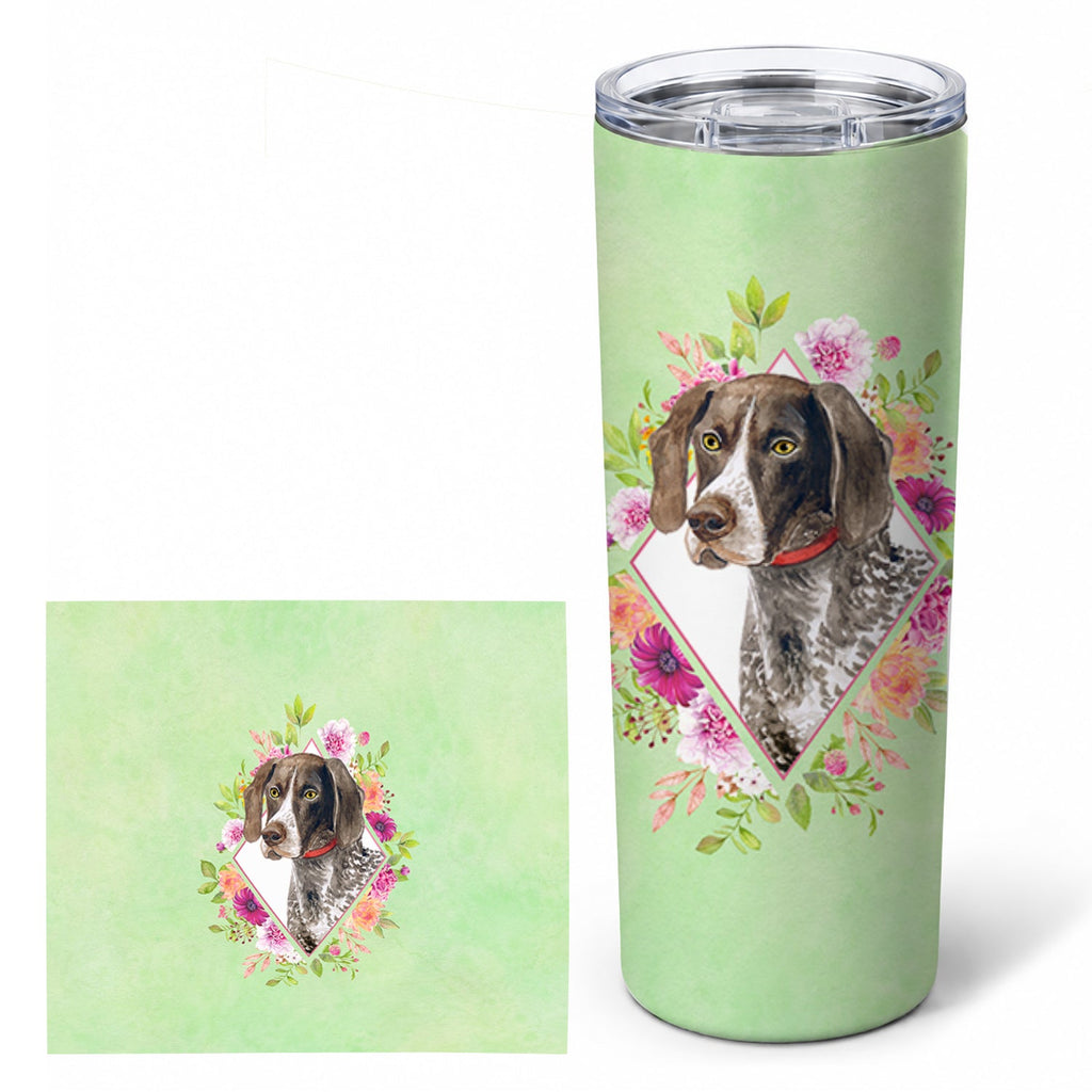 German Shorthaired Pointer Green Flowers Stainless Steel Skinny Tumbler 20 oz Vacuum Double Walled Reusable Insulated Travel Cup