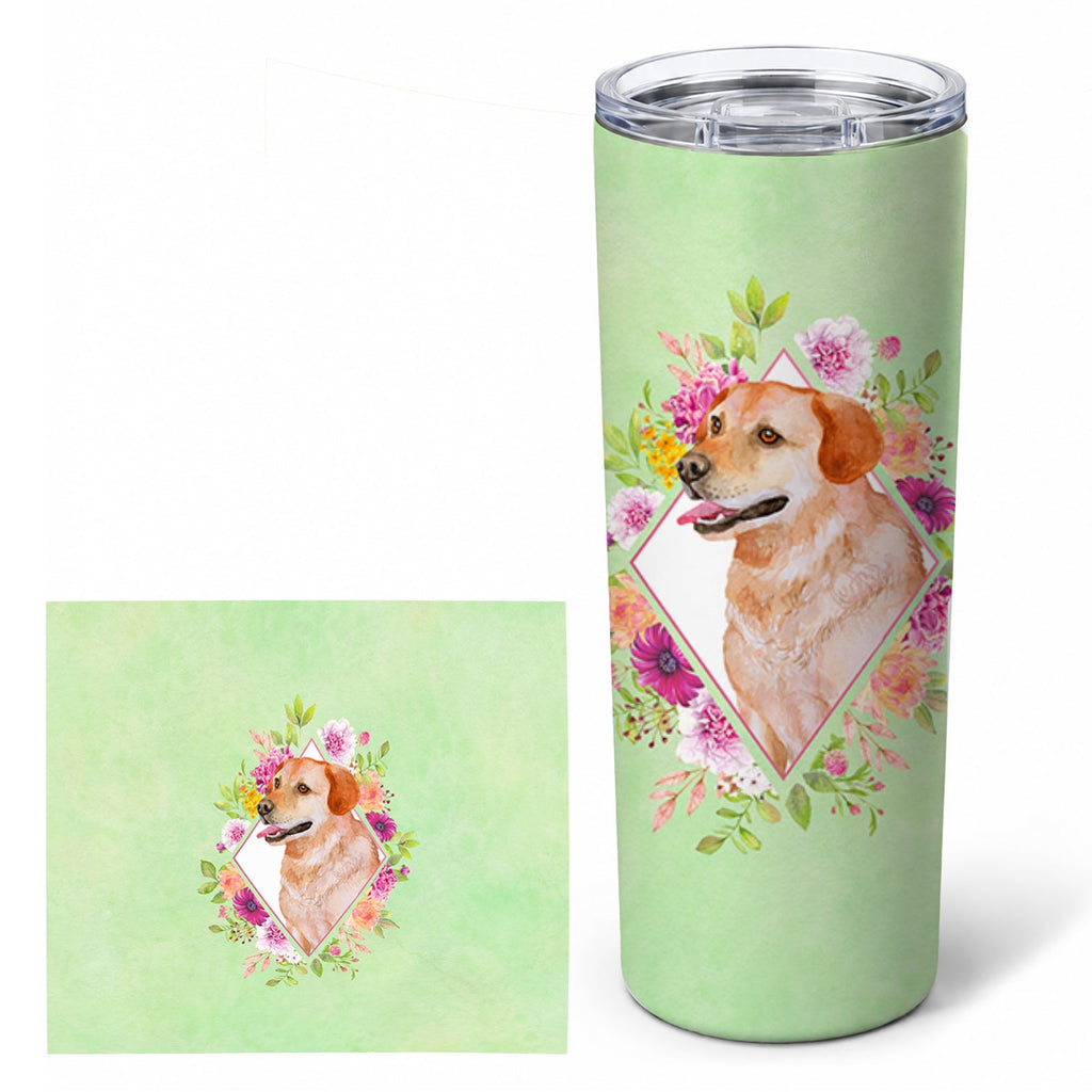 Yellow Labrador Retriever Green Flowers Stainless Steel Skinny Tumbler 20 oz Vacuum Double Walled Reusable Insulated Travel Cup