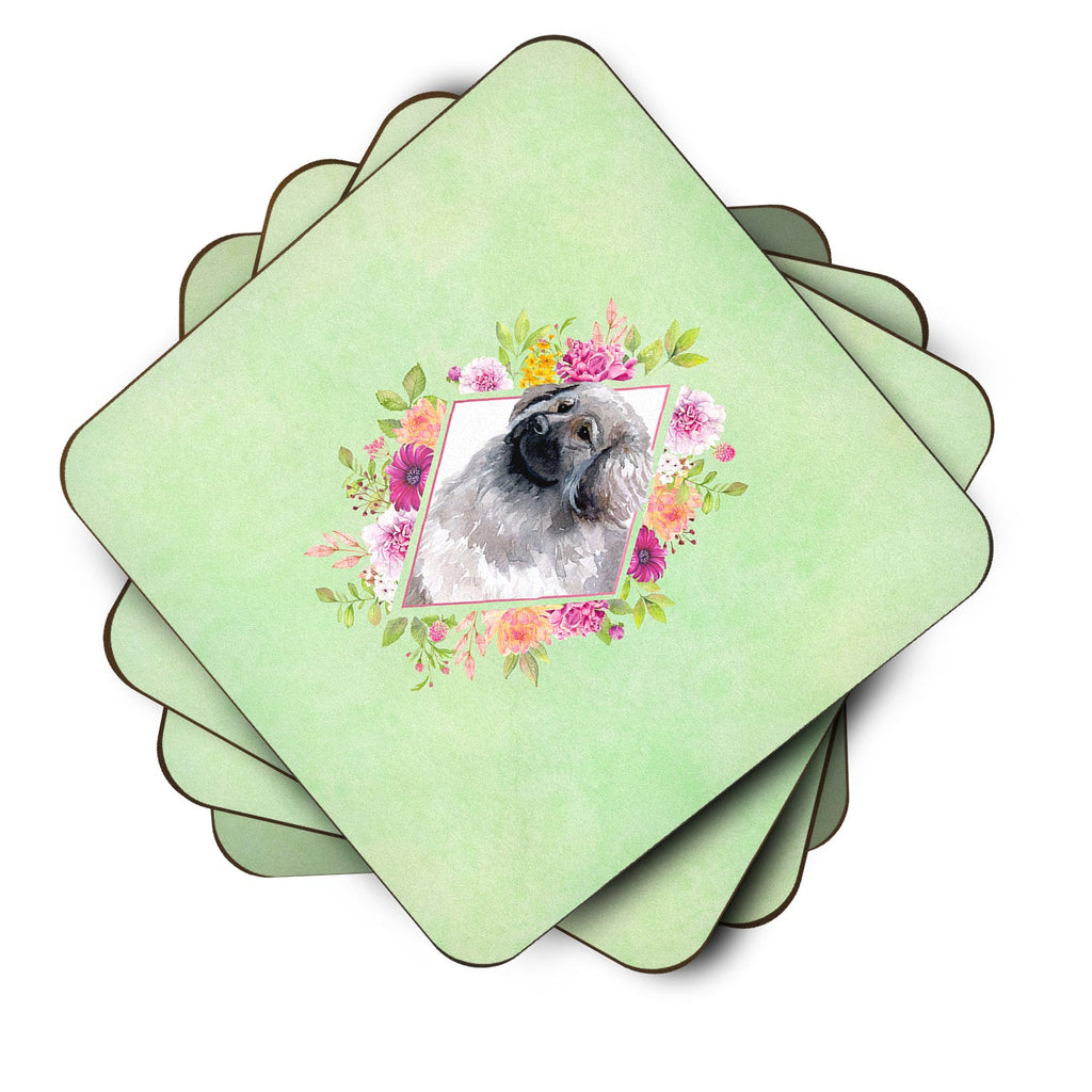 Moscow Watchdog Green Flowers Foam Coasters Set of 4 Cup Coasters for Indoor Outdoor, Tabletop Protection, Anti Slip, Mouse pad Material