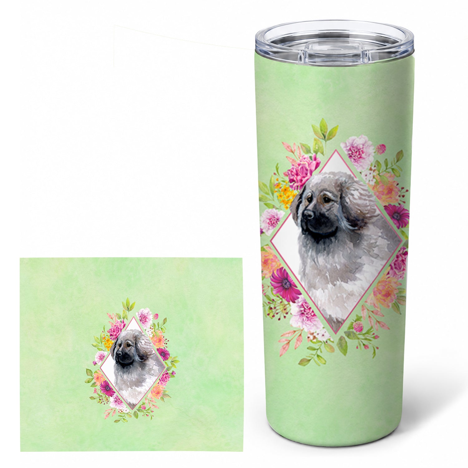 Moscow Watchdog Green Flowers Stainless Steel Skinny Tumbler 20 oz Vacuum Double Walled Reusable Insulated Travel Cup