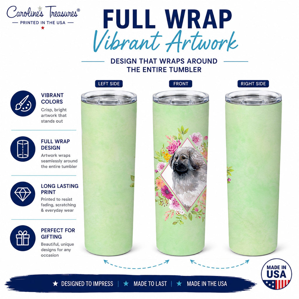 Moscow Watchdog Green Flowers Stainless Steel Skinny Tumbler 20 oz Vacuum Double Walled Reusable Insulated Travel Cup