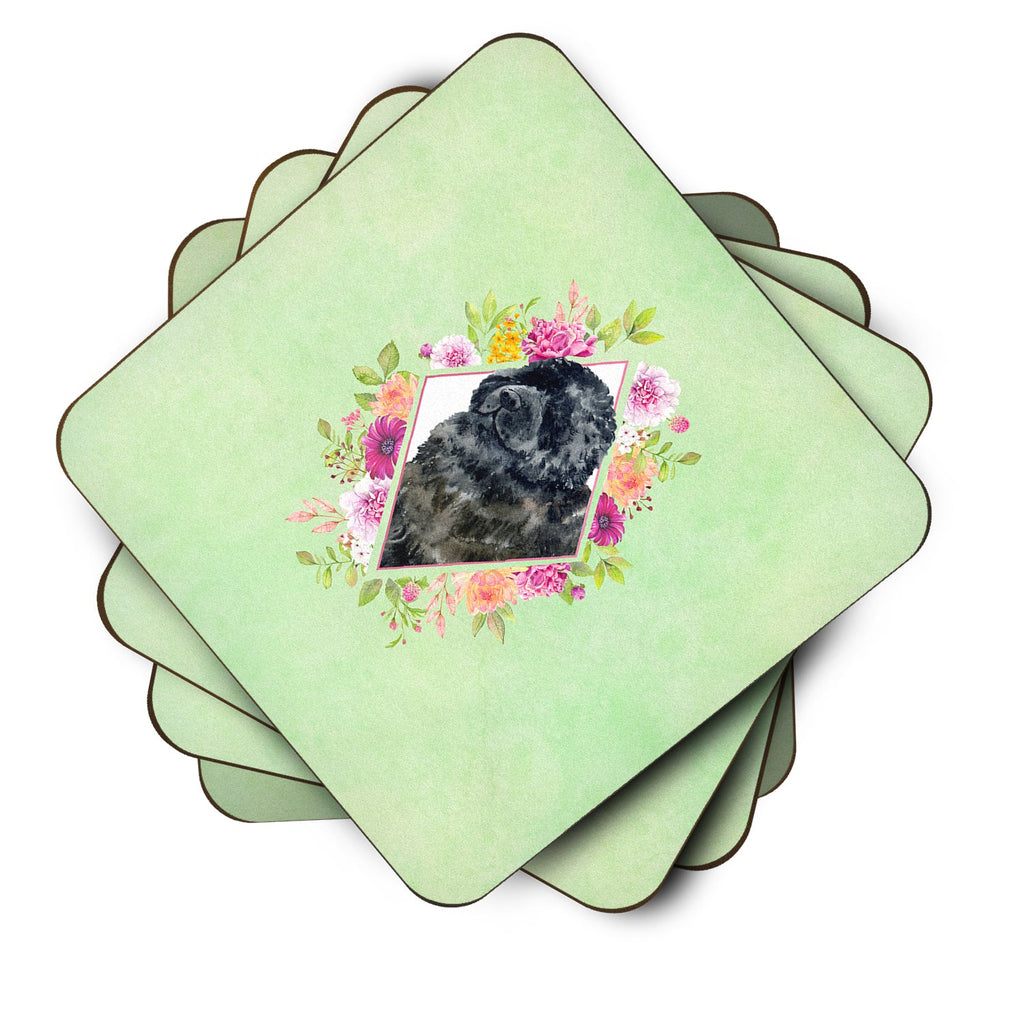 Newfoundland Green Flowers Foam Coasters Set of 4 Cup Coasters for Indoor Outdoor, Tabletop Protection, Anti Slip, Mouse pad Material