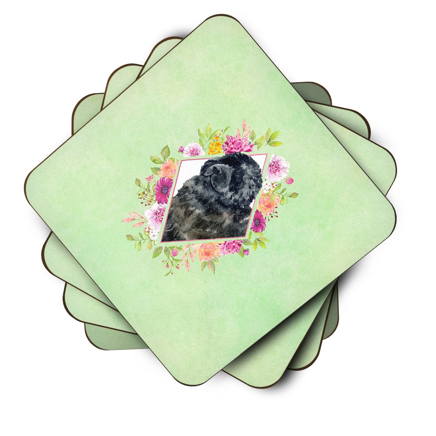 Newfoundland Green Flowers Foam Coasters Set of 4 Cup Coasters for Indoor Outdoor, Tabletop Protection, Anti Slip, Mouse pad Material