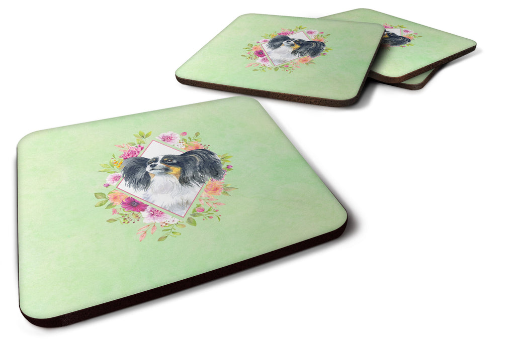 Papillon Green Flowers Foam Coasters Set of 4 Cup Coasters for Indoor Outdoor, Tabletop Protection, Anti Slip, Mouse pad Material